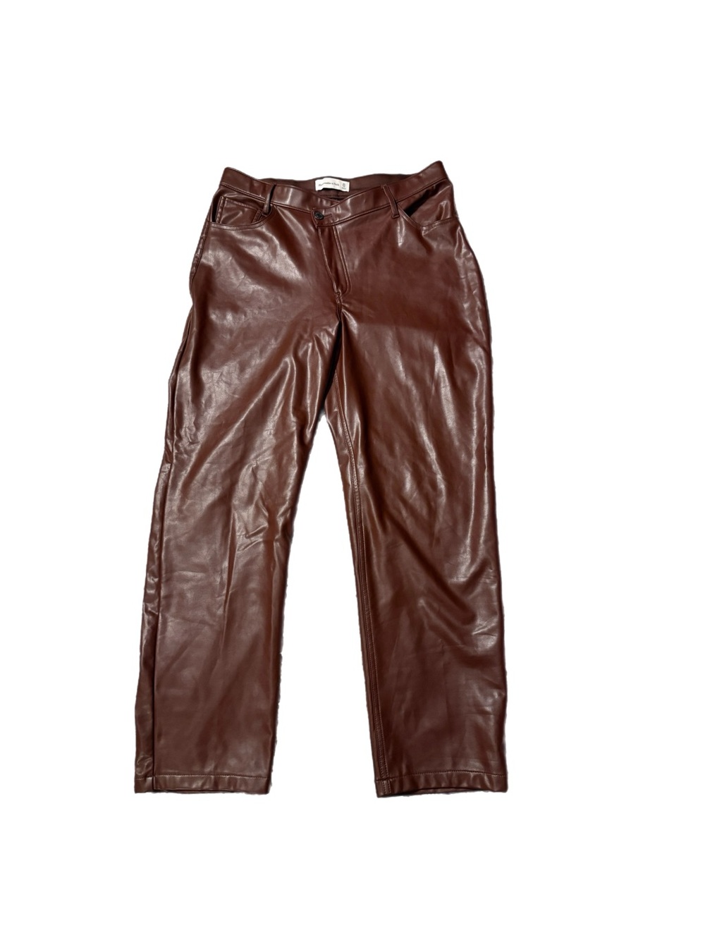 Abercrombie & Fitch faux leather brown trousers straight leg